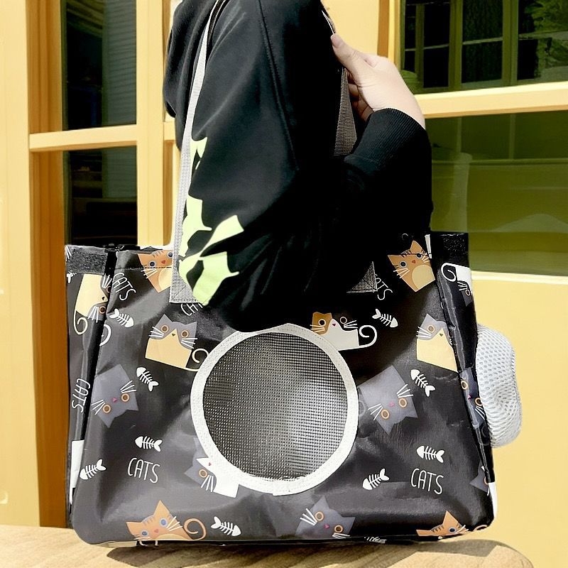 Légáteresztő kisállat-kimenő táska macska fej kilátszó dizájnnal, kettős használatú: crossbody és kézitáska, selyem virág dísz