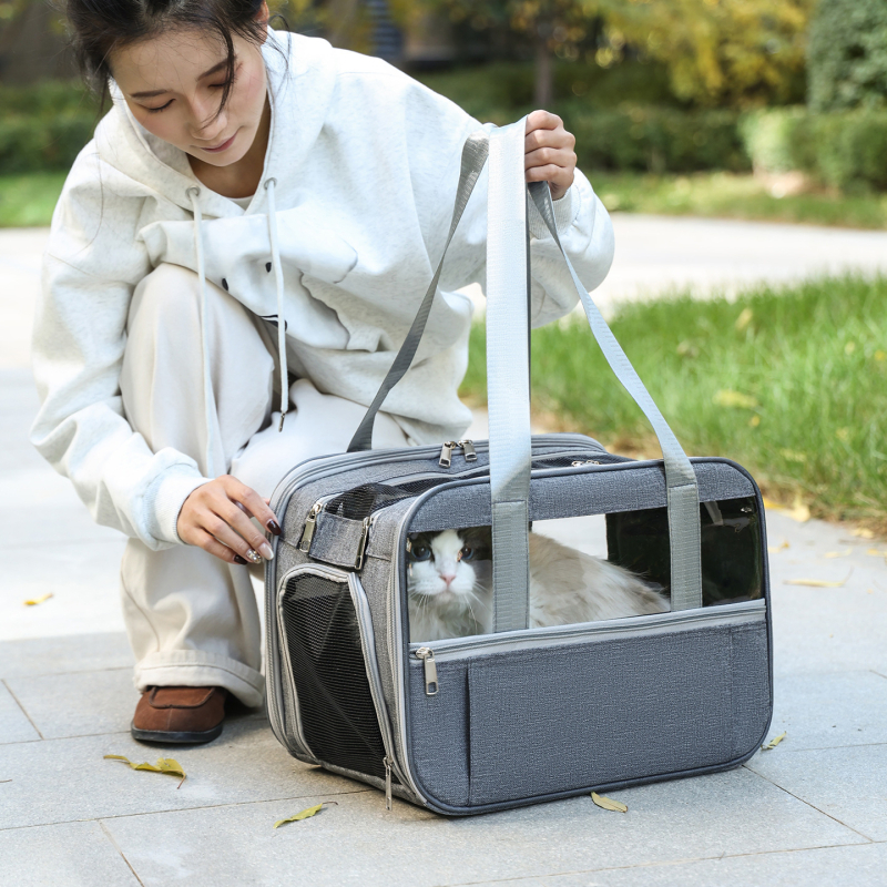 Портативна чанта за домашни любимци с презрамка и голям обем (Материал: Oxford; Капацитет: 50; Марка: Hanfeng; Твърдост: Средна до мека)