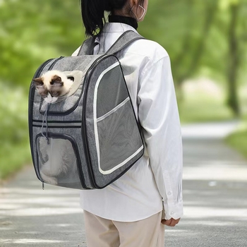 Раница за домашни любимци — Oxford материал, Multi-grid марка, средно твърда конструкция, раница/кутия за домашни любимци