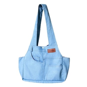 Denim táska háziállatok számára sétákhoz, kutyáknak és macskáknak, vállon átívelő hordozó