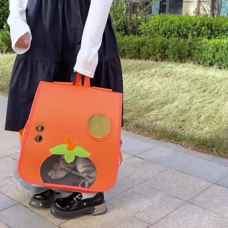 Раница за котки - лека, дишаща найлонова раница за домашни любимци, едноцветна, средна твърдост (найлон; едноцветна; средна твърдост; раница за домашни любимци)