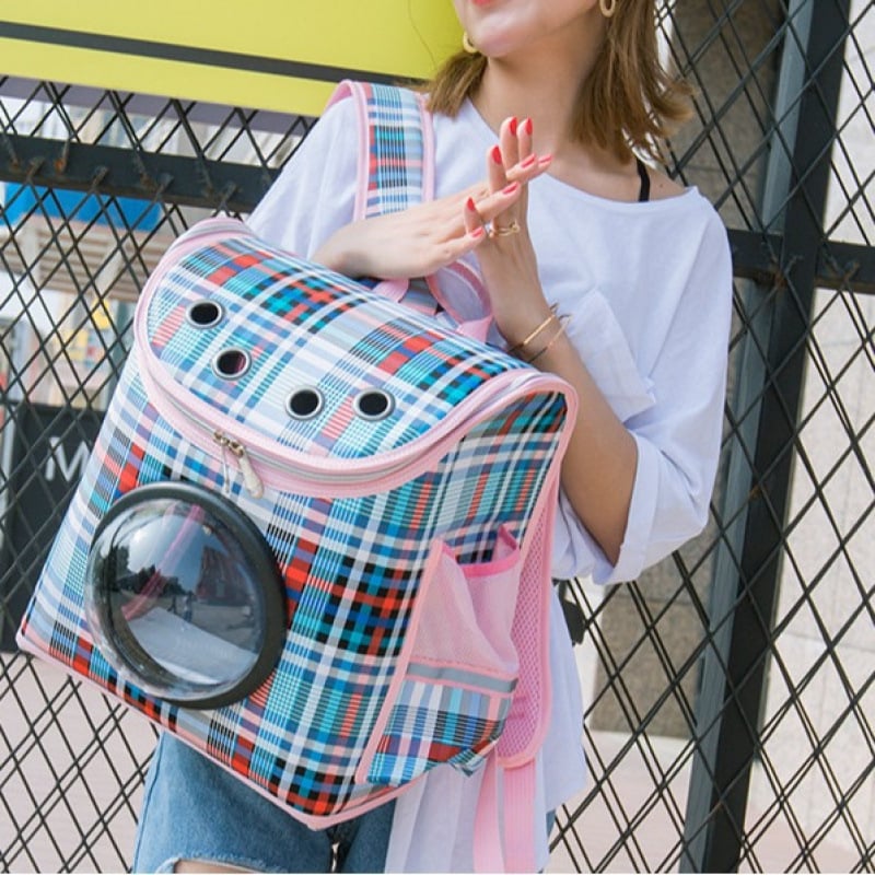 Macska űr kapszula hátizsák – összehajtható, lélegző, Oxford anyag, 5 kg kapacitás, kockás mintázat, merev kivitel