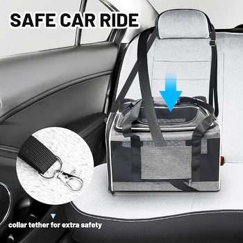 Autóba szerelhető táska háziállatok számára, hordozható, macska és kistestű kutyák számára, acélváz, nylonháló és báránygyapjú párna