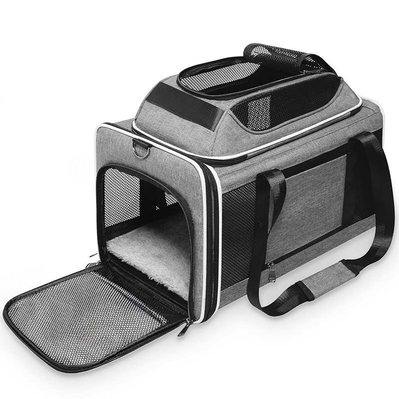 Autóba szerelhető táska háziállatok számára, hordozható, macska és kistestű kutyák számára, acélváz, nylonháló és báránygyapjú párna