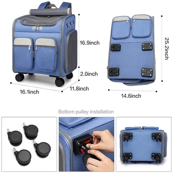 Háziállat hátizsák, 30L kapacitás, Oxford anyag, összecsukható kocsi, hangtalan kerekek