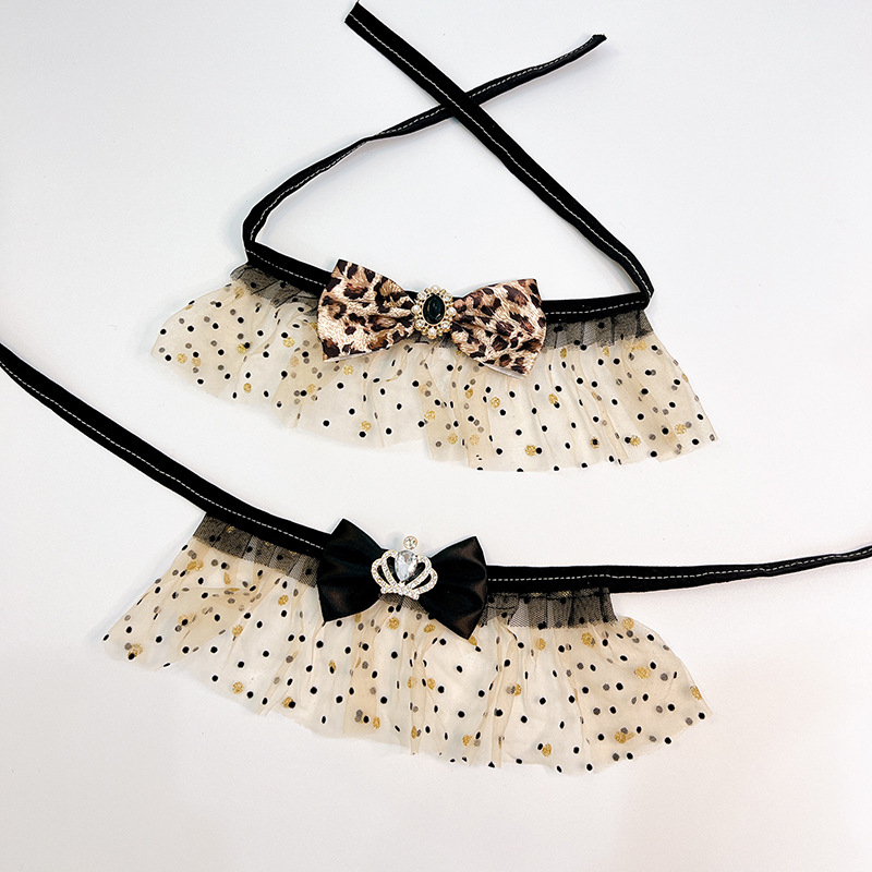 Colier dantelat pentru animale de companie, imprimeu leopard, papion pentru pisică, bavetă pentru câine și prosop pentru salivă – accesorii pentru guler