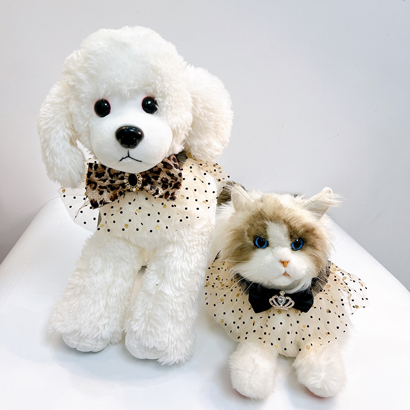 Colier dantelat pentru animale de companie, imprimeu leopard, papion pentru pisică, bavetă pentru câine și prosop pentru salivă – accesorii pentru guler