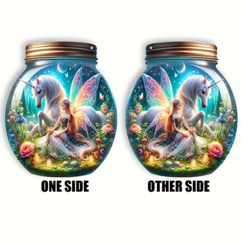 Okrugli akrilni Mason jar s dizajnom jednoroga, vila-princeza, zidna dekoracija za vješanje, tehnika tiska, zimsko izdanje 2025