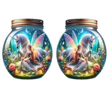 Okrugli akrilni Mason jar s dizajnom jednoroga, vila-princeza, zidna dekoracija za vješanje, tehnika tiska, zimsko izdanje 2025
