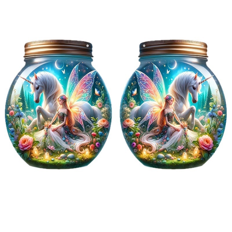 Okrugli akrilni Mason jar s dizajnom jednoroga, vila-princeza, zidna dekoracija za vješanje, tehnika tiska, zimsko izdanje 2025