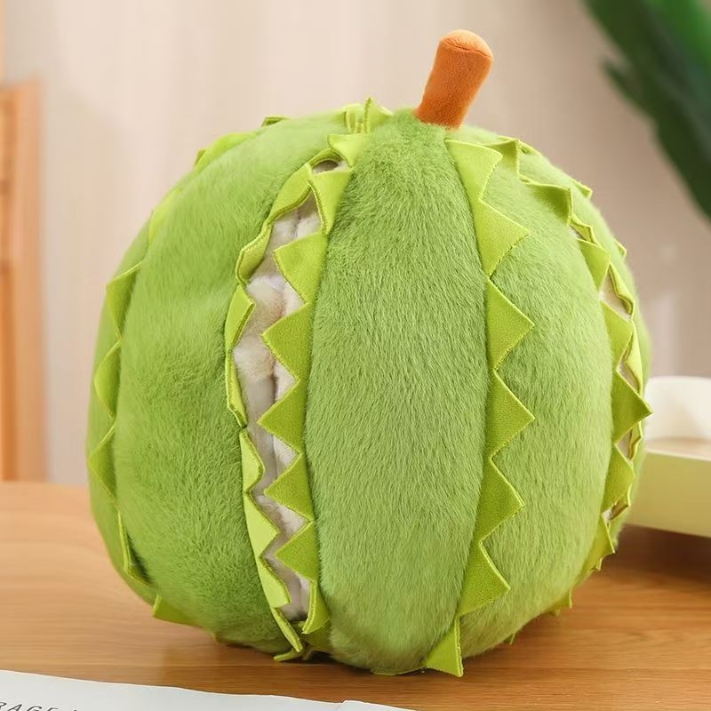 Durián plüssfigura – realisztikus, nagy durian medál, levehető stresszoldó plüssjáték