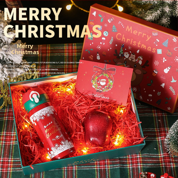 Cutie cadou de Crăciun cu design cap de cerb, motiv cutie cu măr, capac Cer-Pământ, stil desen animat, geantă cadou inclusă