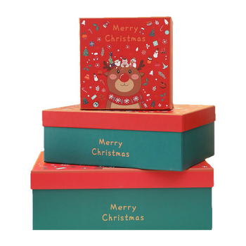 Cutie cadou de Crăciun cu design cap de cerb, motiv cutie cu măr, capac Cer-Pământ, stil desen animat, geantă cadou inclusă
