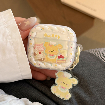 Zaštitna maska AirPods Pro 2 s privjeskom desertno štene, poluprovidan crtani dizajn, TPU materijal, kompatibilno s Apple, mogućnost prilagodbe