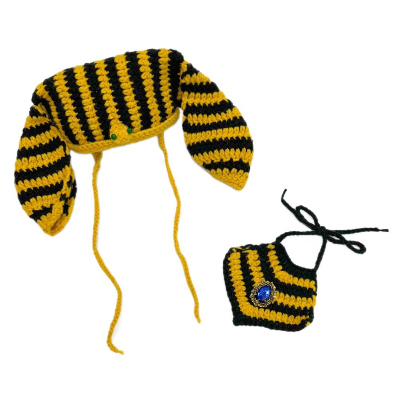 Комплект шапка и престилка за домашни любимци за Хелоуин – Фараон от Древен Египет, вълнено плетиво, универсално приложение