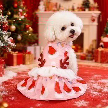 Коледен костюм за домашни любимци с рога и коледна шапка, стил принцеса • Материал: полиестер • Марка: Xinmai Lei • Категория: облекло за домашни любимци