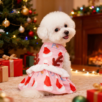 Коледен костюм за домашни любимци с рога и коледна шапка, стил принцеса • Материал: полиестер • Марка: Xinmai Lei • Категория: облекло за домашни любимци