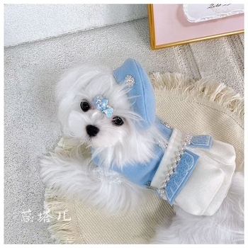 Kis testű kutyáknak készült pamutkabát, gyapjú/filc anyaggal, uniszex, hercegnő-stílusú ruha (Maltese, Yorkie, Bichon)