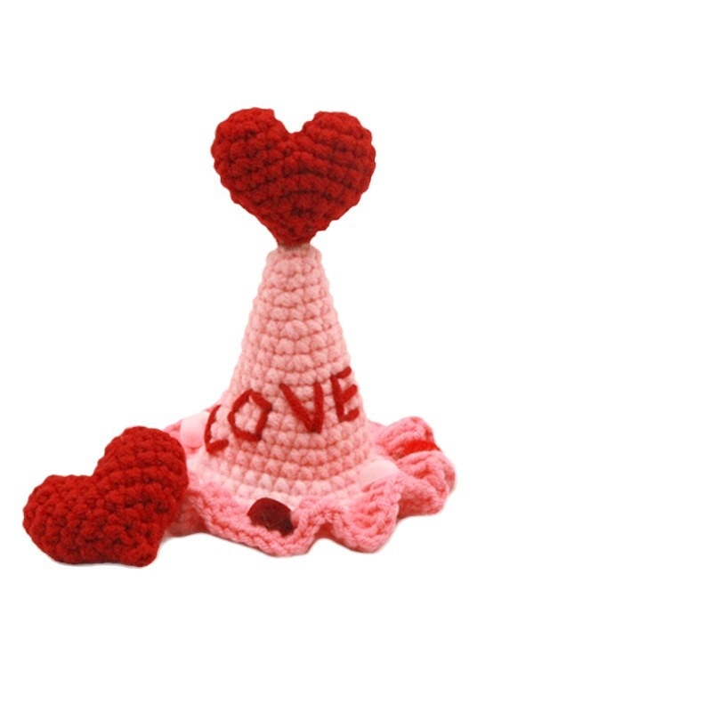 Candy cute pet — Valentin-napi szív alakú sapka és kötött nyakörv macskáknak és kutyáknak, állítható — gyapjú, kézi horgolás, univerzális illeszkedés, négy évszak