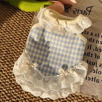 Kisállat mellény: kis kutyák és macskák számára, csipkés masnival díszített, bambusz szövésű anyagból, tavasz-őszi szezonhoz