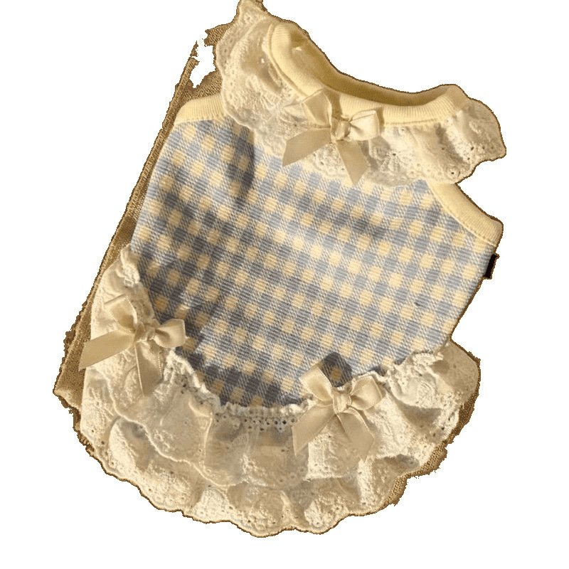 Kisállat mellény: kis kutyák és macskák számára, csipkés masnival díszített, bambusz szövésű anyagból, tavasz-őszi szezonhoz
