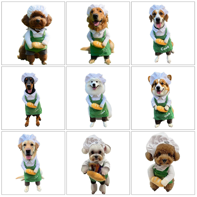 Transformačný kostým pre domáce zvieratá: kuchársky kostým s burgerovou čiapkou (polyester)
