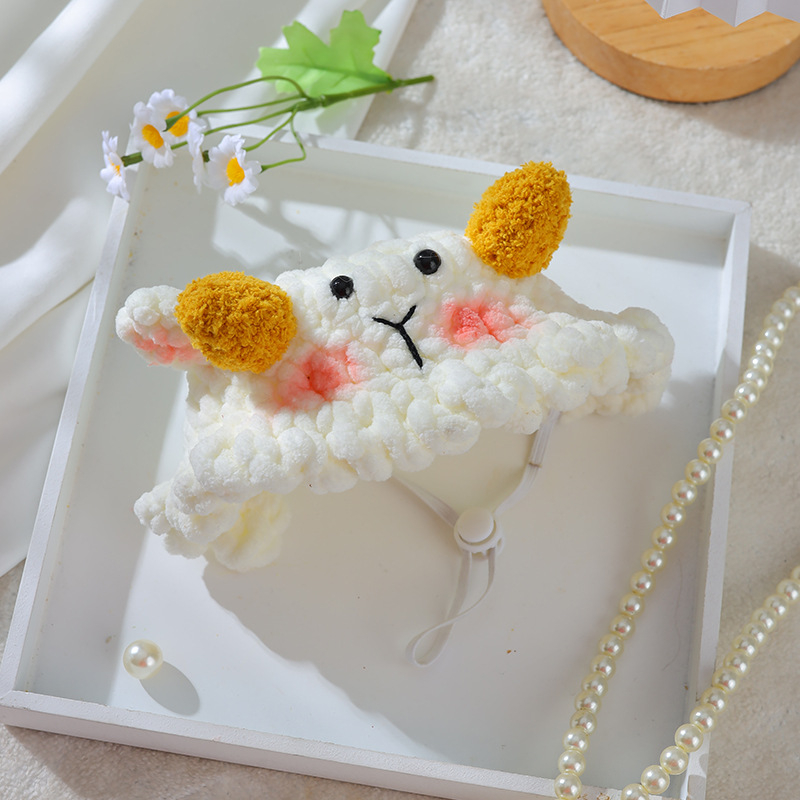 Puhafa bárányos sapka macskáknak és kölyökkutyáknak, kézzel készített, állítható pánttal, sokoldalú kiegészítő