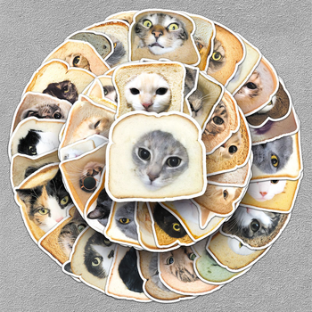50 бр. комплект стикери: Карикатура Bread Cat Head – симпатичен стил; Тегло 30 г; Прилепване: Да; Процес на печат: офсет.