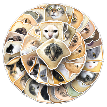50 бр. комплект стикери: Карикатура Bread Cat Head – симпатичен стил; Тегло 30 г; Прилепване: Да; Процес на печат: офсет.