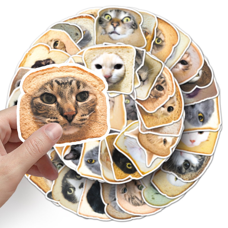 50 бр. комплект стикери: Карикатура Bread Cat Head – симпатичен стил; Тегло 30 г; Прилепване: Да; Процес на печат: офсет.