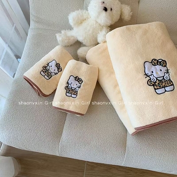 Cartoon леопардов модел Coral fleece комплект за баня, три части: кърпа за баня, кърпа за ръце и шапка за сушене; 150d прежда, тегло 200 g, плоско тъкане