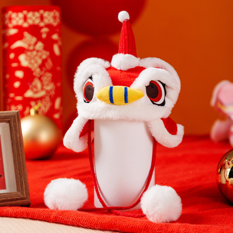 Шапка за кучета с карикатурен принт и пухкав ръб, зимна топлина, китайски стил