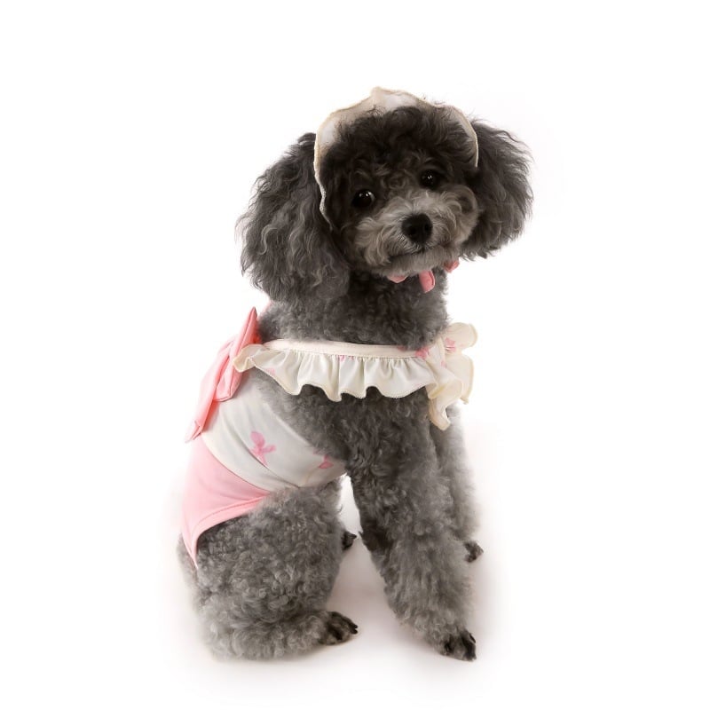 Kutyás nyári fürdőruha háziállatoknak, kalappal — poliészter, szabadidős stílus, kategória: háziállat ruházat