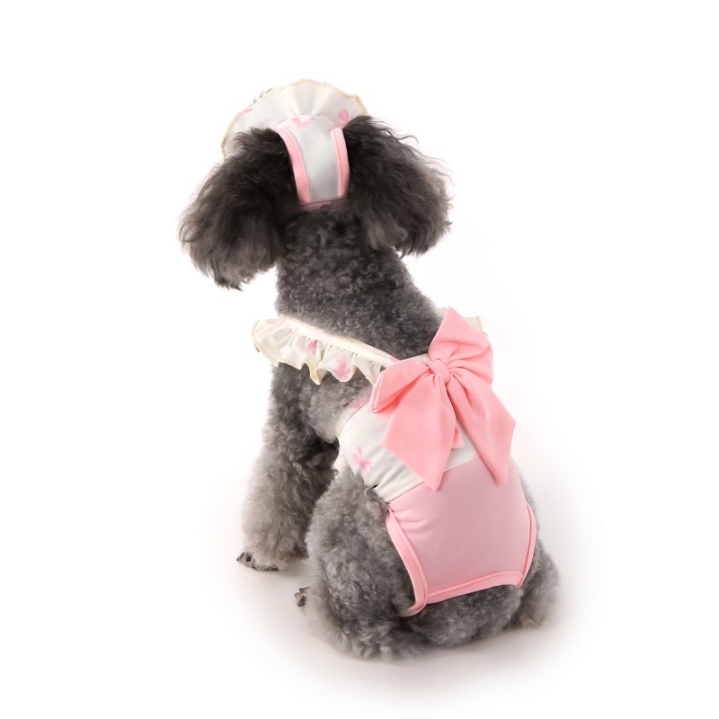 Kutyás nyári fürdőruha háziállatoknak, kalappal — poliészter, szabadidős stílus, kategória: háziállat ruházat