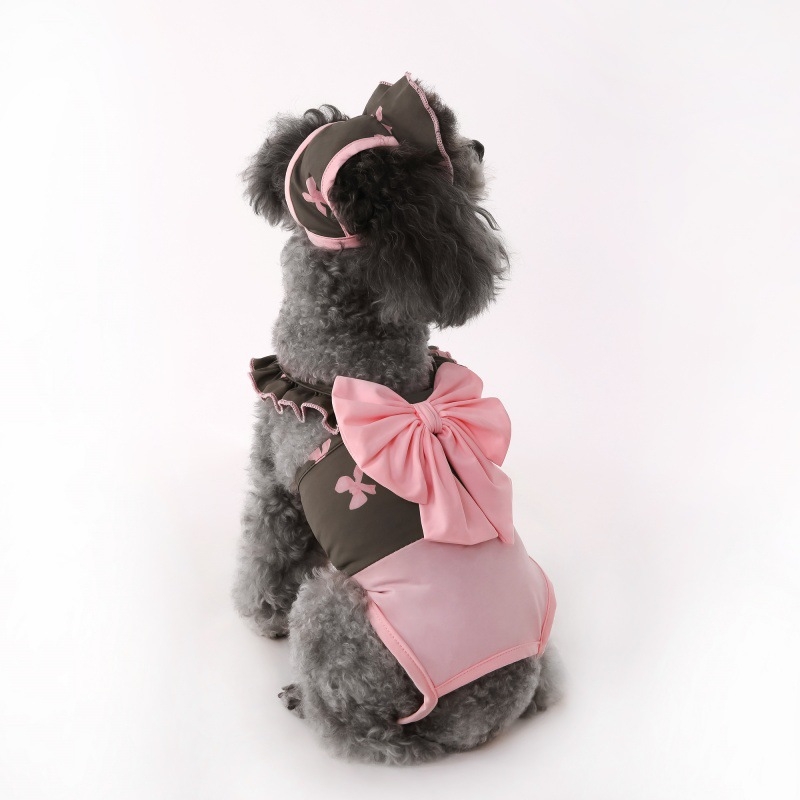 Kutyás nyári fürdőruha háziállatoknak, kalappal — poliészter, szabadidős stílus, kategória: háziállat ruházat