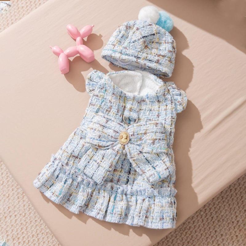 Háziállat ruházat: szoknya nagy masnival és sapkával kutyáknak és macskáknak, Leisure stílus, Hippie dog márka