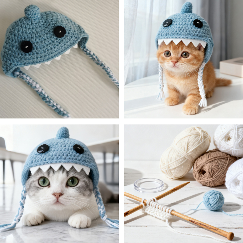 Macskák számára kötött sapka csíkos mintával, gyapjú, warp kötés, jacquard felület, négy évszakhoz, lazító stílus