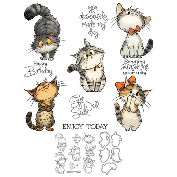 Διαφανής σφραγίδα σε σχήμα γάτας με φιόγκο για διακόσμηση χαρτιού ημερολογίου - μήτρα ανάγλυφης κοπής από άνθρακα χάλυβα, χυτός κατασκευής, μοντέρνος μινιμαλισμός