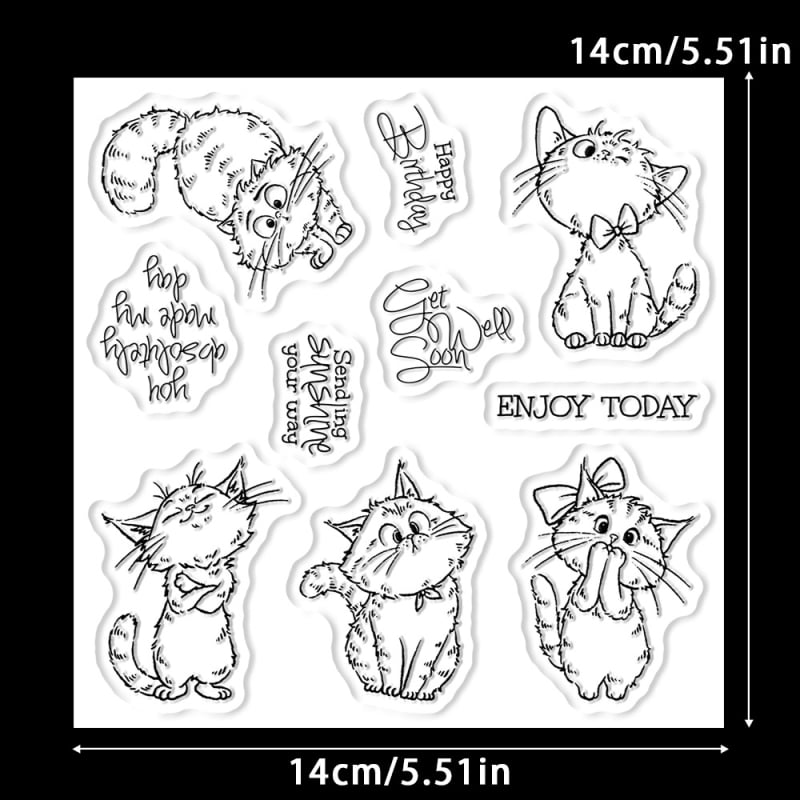 Διαφανής σφραγίδα σε σχήμα γάτας με φιόγκο για διακόσμηση χαρτιού ημερολογίου - μήτρα ανάγλυφης κοπής από άνθρακα χάλυβα, χυτός κατασκευής, μοντέρνος μινιμαλισμός