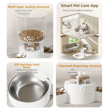 Hrănitor inteligent pentru animale de companie, cu temporizator automat și control prin aplicație, tavă dublă, detașabil, pentru câini și pisici, 2 kg