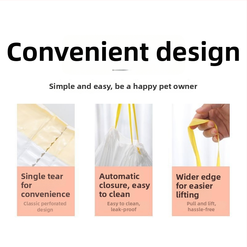 Kaķa tualetes atkritumu maisi, bieza HDPE, ar auklu, vienreizējai lietošanai, iepakojumā 50