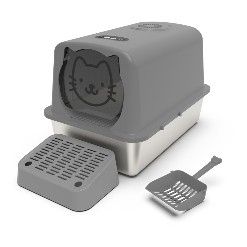 Kutija za mačke od nehrđajućeg čelika, potpuno zatvorena, s pametnim sustavom deodoriranja, otporna na prskanje, ekstra velik prostor