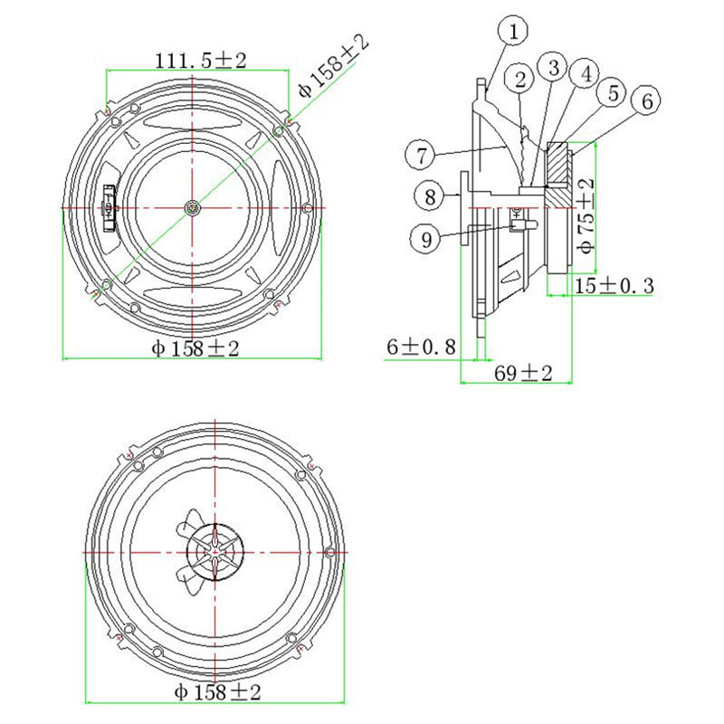 Bright Sound LS158T-1-R8 Koaksijalni zvučnik s horn tweeterom, 6 inča, 8 Ω, 20 W, 90 dB, 12.65 V