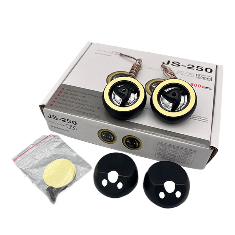 JS-250 Automobilski visokotonac, par, univerzalna upotreba — Snaga 150W • Impedencija 4Ω • Napon 12V • Frekvencijski odziv 20kHz-30Hz • Osjetljivost 92dB