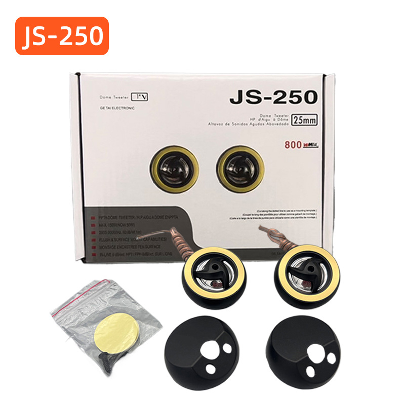 JS-250 Automobilski visokotonac, par, univerzalna upotreba — Snaga 150W • Impedencija 4Ω • Napon 12V • Frekvencijski odziv 20kHz-30Hz • Osjetljivost 92dB
