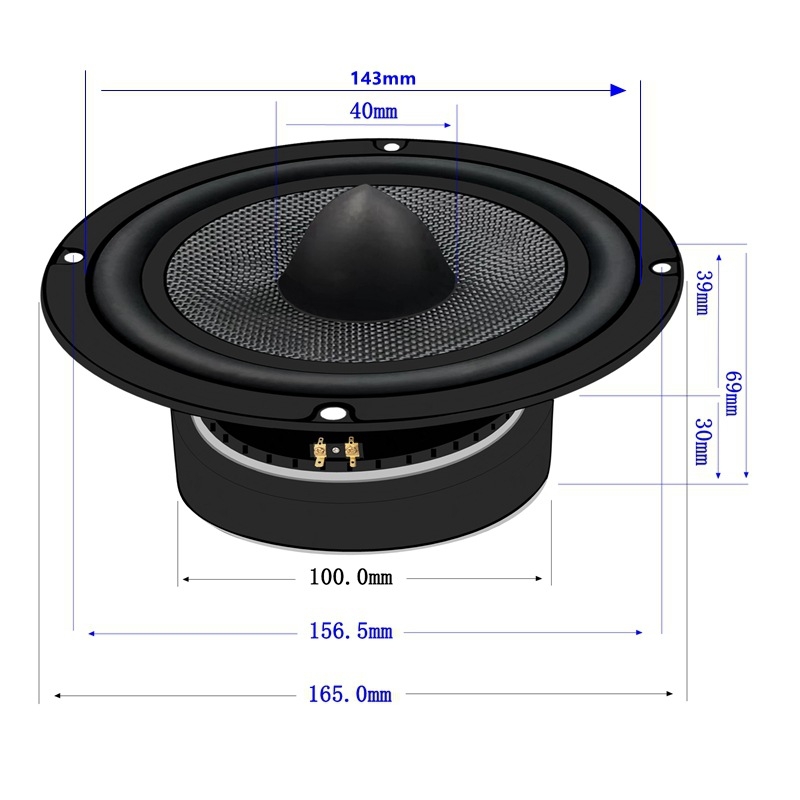Υπογούφερ ήχου αυτοκινήτου με διάφραγμα από ανθρακονήματα, αντίσταση 8 Ω, ισχύς 30/50 W, κοαξιακός σύνθετος σχεδιασμός, εύρος συχνοτήτων 10–30000 Hz