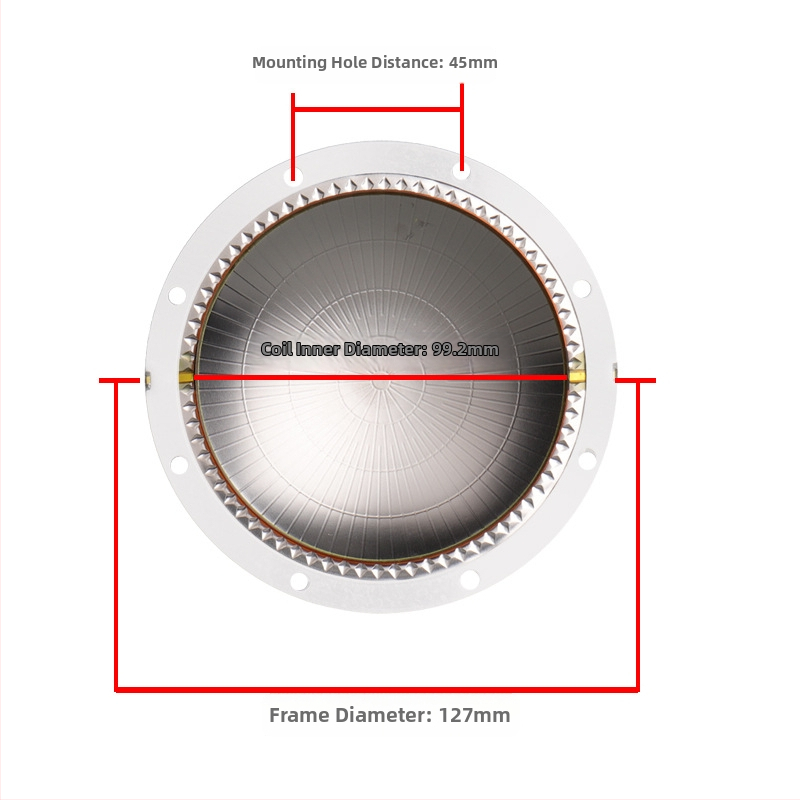 Augstas frekvences membrānas moduls ar viju spoli — tīra titāna membrāna; magnētiskā ķēde: vija veida augstas frekvences; pielietojums: lielas skaņas sistēmas