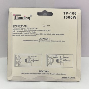 Automobilinis tweeter tp106A, 4–8 Ω, 10W, 5–20 kHz