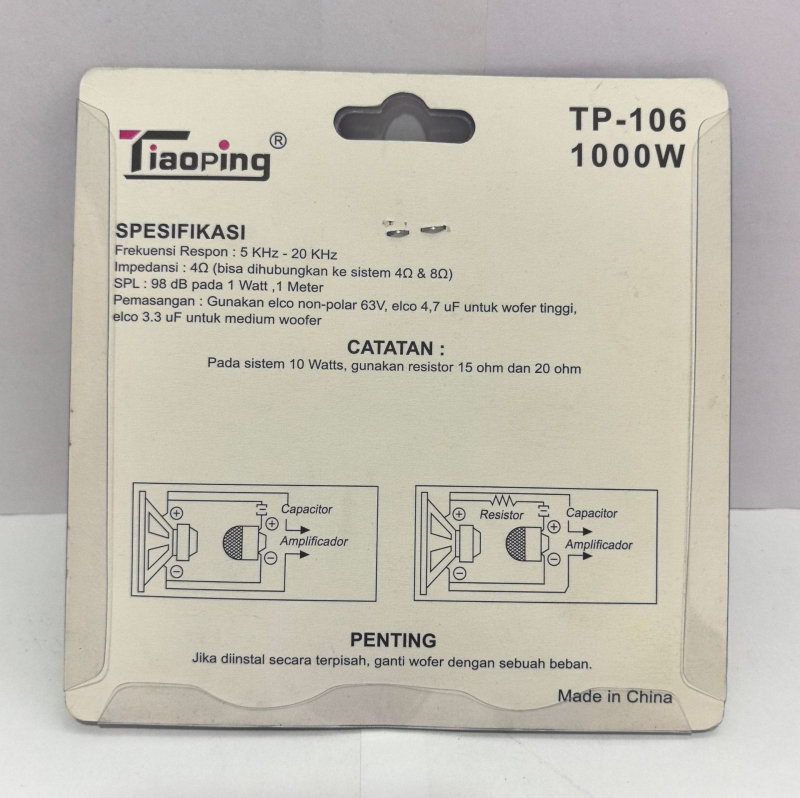 Automobilinis tweeter tp106A, 4–8 Ω, 10W, 5–20 kHz