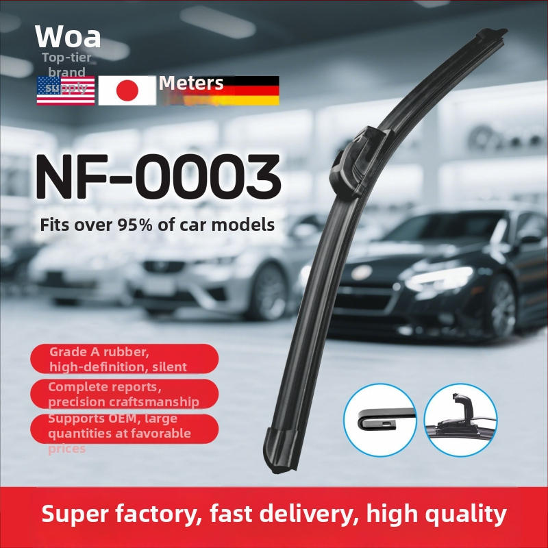 Automobilový stierač NF-0003, Boneless, univerzálny tvar U, prírodná guma, plný rozsah stierania